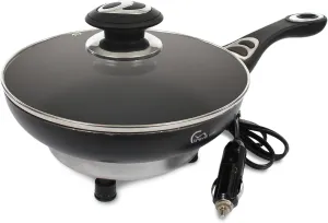 Travel Time 12V Cooking Pan with Cover – Universal for Most Vehicles, Non-Stick Surface, Stay-Cool Handle, On-the-Go Cooking, Small Cooking Appliance
