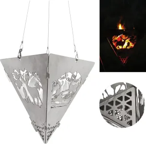 Triangular Campfire Grill Hanger, Triangle Hanging Campfire Pit Camping Wood Stove Stand Outdoor Portable Reindeer Bonfire Fire Pit Family Gathering