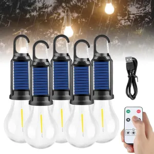 Truthous Solar Camping Light - 2025 New Solar Rechargeable Hooked Camping Light, Hanging Lights Bulb Outdoor Waterproof for Emergencies, Remote Control Three-Level Adjustment (5PCS)