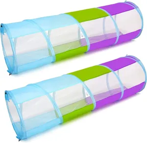 Tunnel for Toddlers 1-3, Pack of 2, Kids Tunnel Crawling Indoor Outdoor Mesh See Through Pop Up Play Tent Crawl Tunnel Sensory Toy for Toddler Babies Children Girl Boy Game