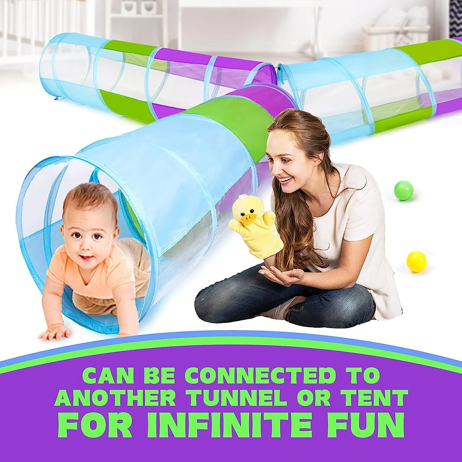 Tunnel for Toddlers 1-3, Pack of 2, Kids Tunnel Crawling Indoor Outdoor Mesh See Through Pop Up Play Tent Crawl Tunnel Sensory Toy for Toddler Babies Children Girl Boy Game