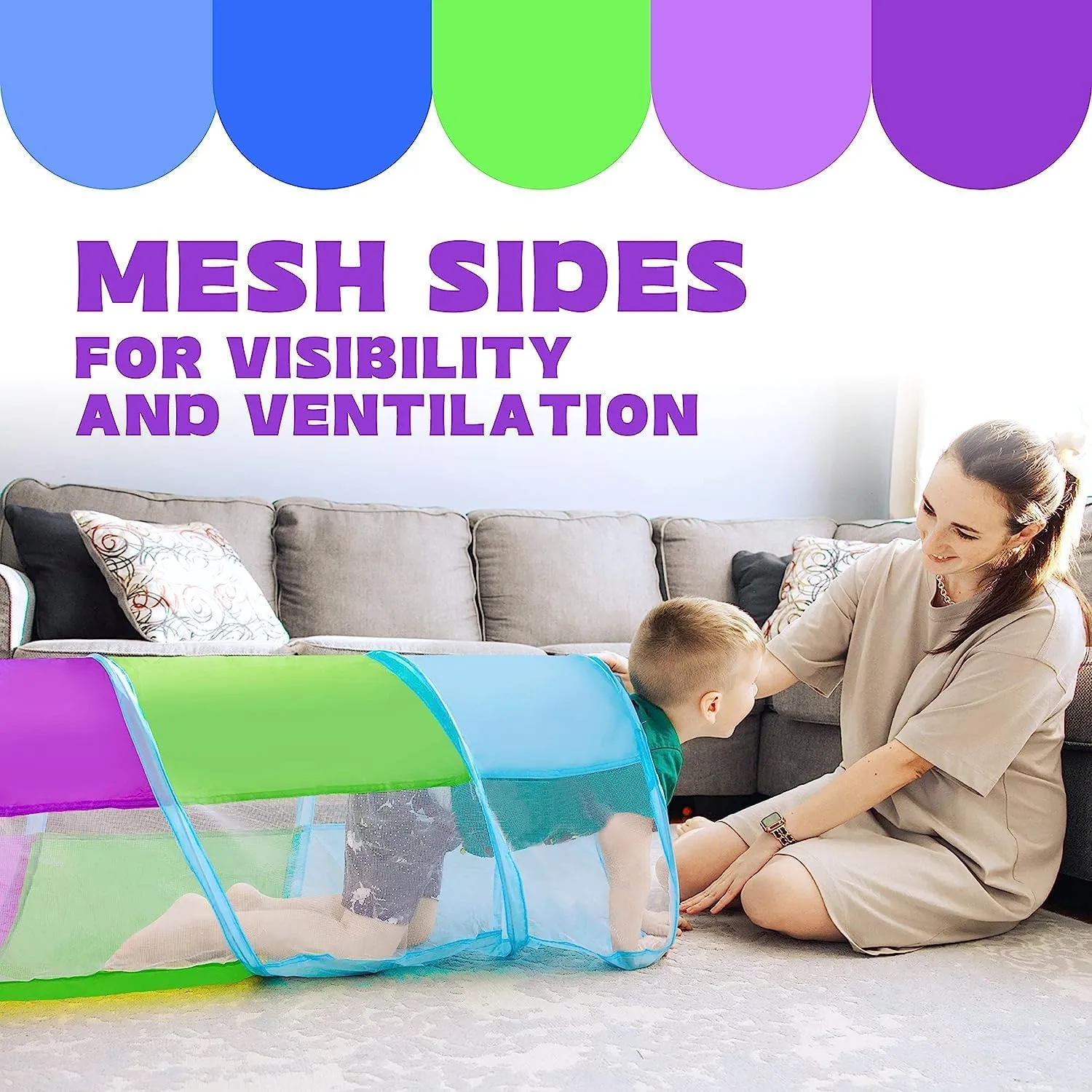 Tunnel for Toddlers 1-3, Pack of 2, Kids Tunnel Crawling Indoor Outdoor Mesh See Through Pop Up Play Tent Crawl Tunnel Sensory Toy for Toddler Babies Children Girl Boy Game