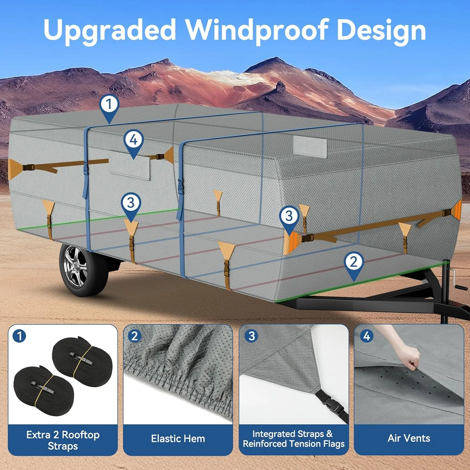 Tuszom Waterproof Pop Up Camper Cover Extra Thick 5 2 Layers Tearproof Popup Trailer Camper Cover, Fits 8'-10' Folding Tent Camper Cover with Storage Bag (7 Layers Non-Woven Fabric)