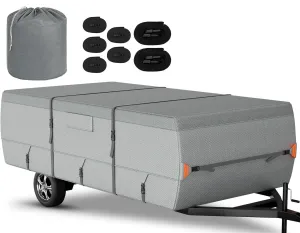 Tuszom Waterproof Pop Up Camper Cover Extra Thick 5 2 Layers Tearproof Popup Trailer Camper Cover, Fits 8'-10' Folding Tent Camper Cover with Storage Bag (7 Layers Non-Woven Fabric)