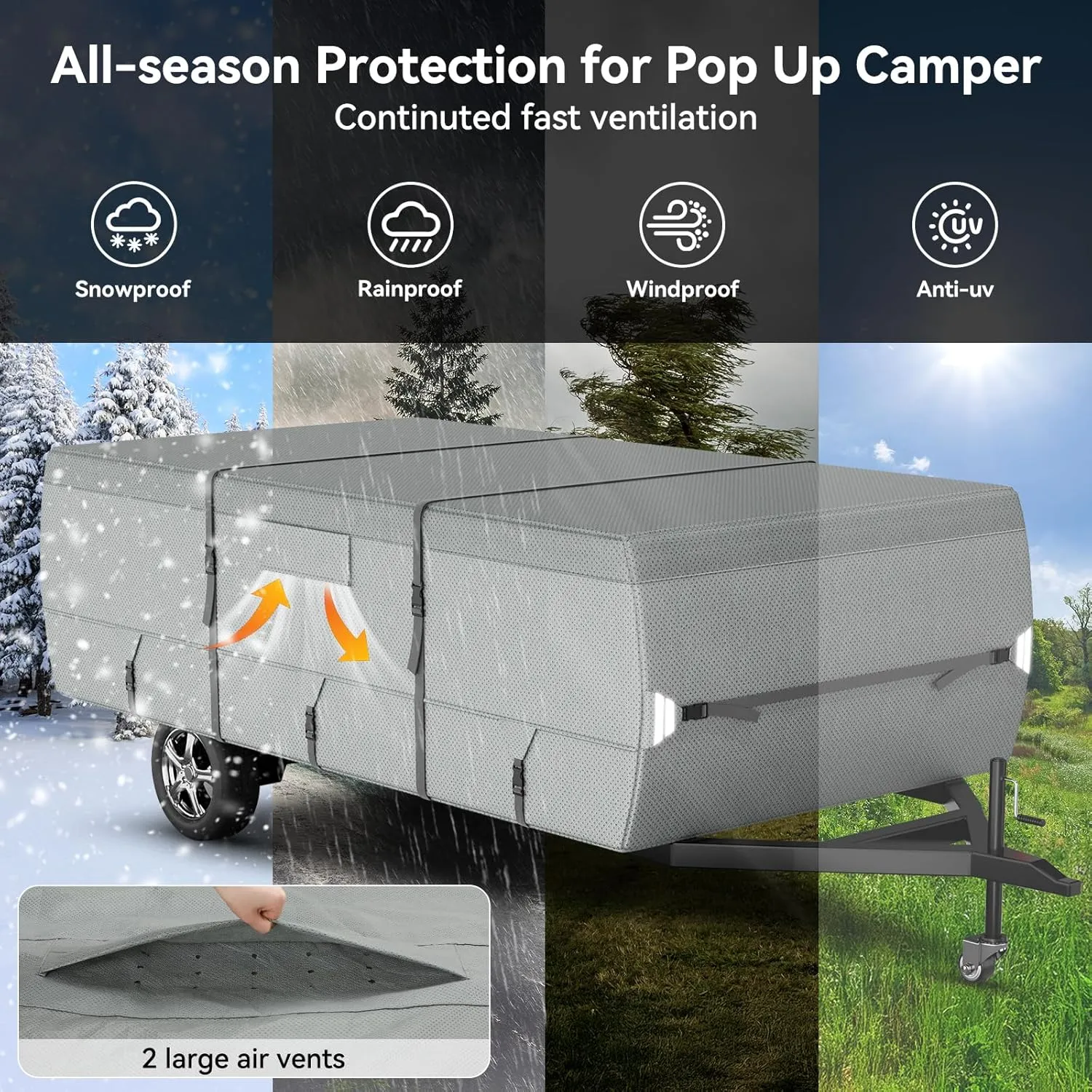 Tuszom Waterproof Pop Up Camper Cover Extra Thick 5 2 Layers Tearproof Popup Trailer Camper Cover, Fits 8'-10' Folding Tent Camper Cover with Storage Bag (7 Layers Non-Woven Fabric)