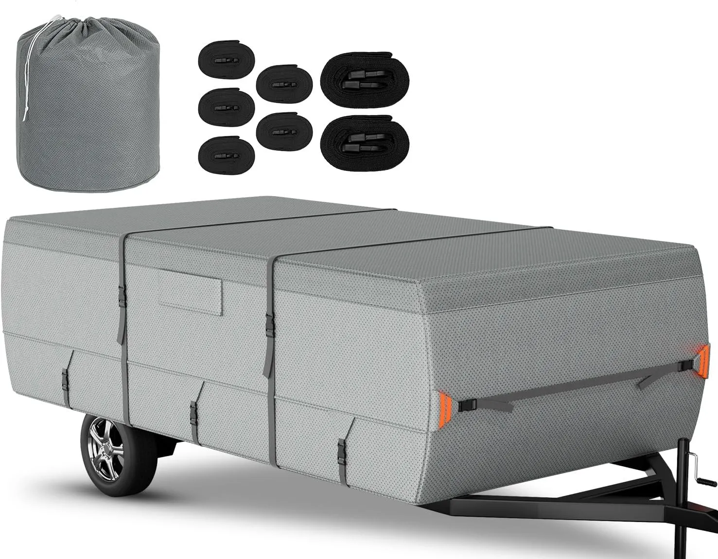 Tuszom Waterproof Pop Up Camper Cover Extra Thick 5 2 Layers Tearproof Popup Trailer Camper Cover, Fits 8'-10' Folding Tent Camper Cover with Storage Bag (7 Layers Non-Woven Fabric)