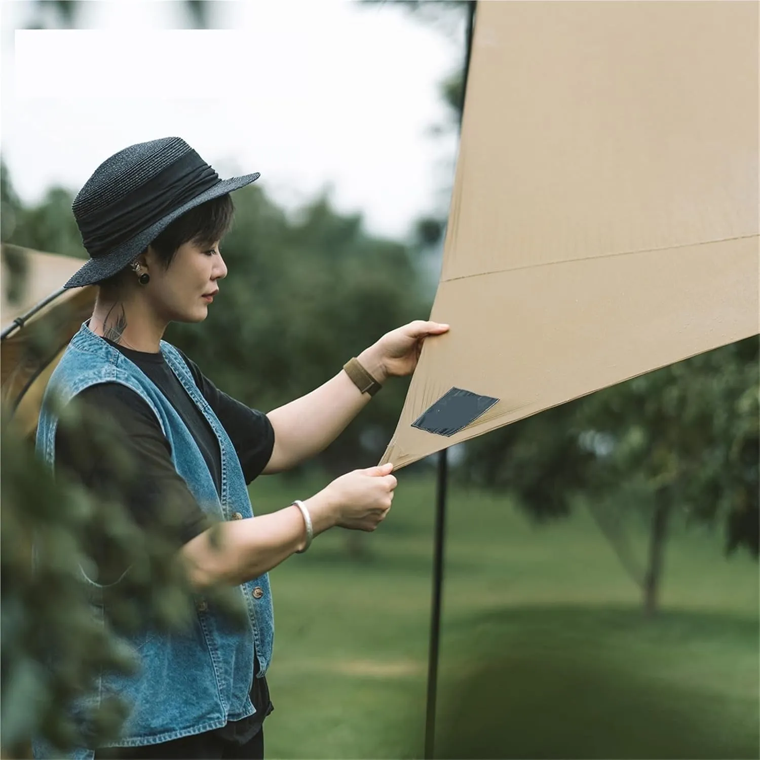 Ultralight Hiking Awning Only 360g for 2-8 People 15D Double Silicon Coating Camping Canopy Sun Tarp 3x3 4x3 4x4.5m for Outdoors, Picnic(Khaki,4x3.0m)
