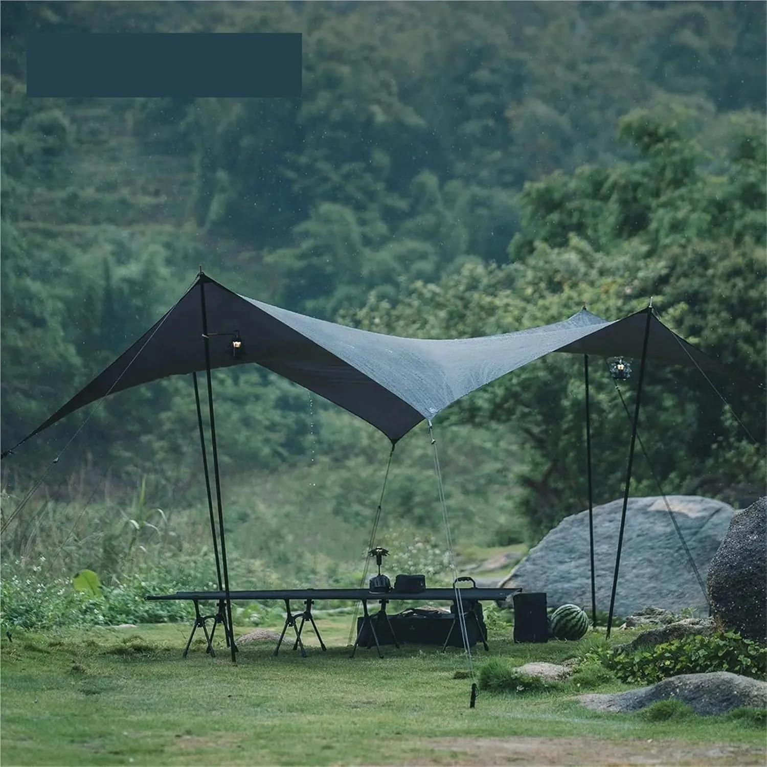 Ultralight Hiking Awning Only 360g for 2-8 People 15D Double Silicon Coating Camping Canopy Sun Tarp 3x3 4x3 4x4.5m for Outdoors, Picnic(Khaki,4x3.0m)