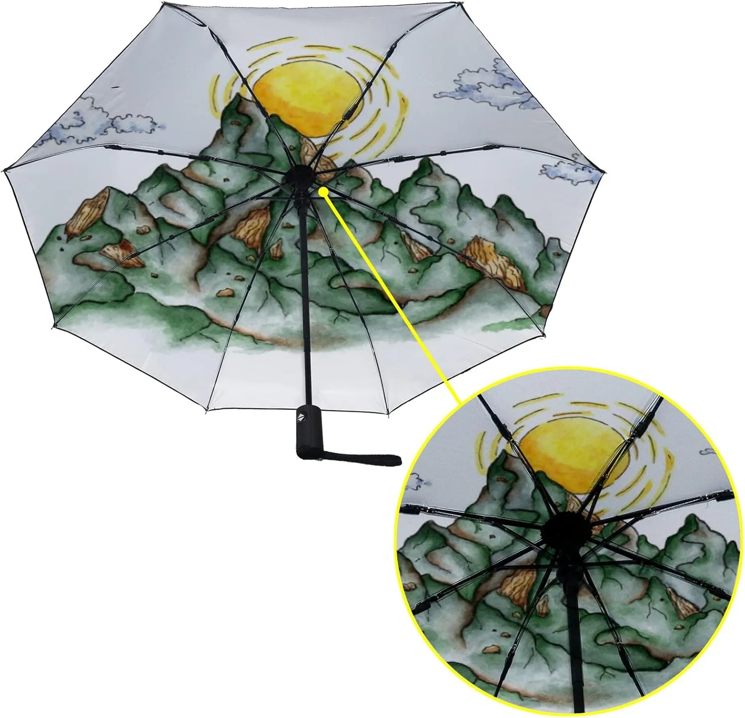 Umbrella Rain Windproof Watercolor Picnic Sets Tent Automatic Folding Compact Beach Anti-UV Protection Umbrellas Travel Golf Parasol Open Close Men Women Girls Adults