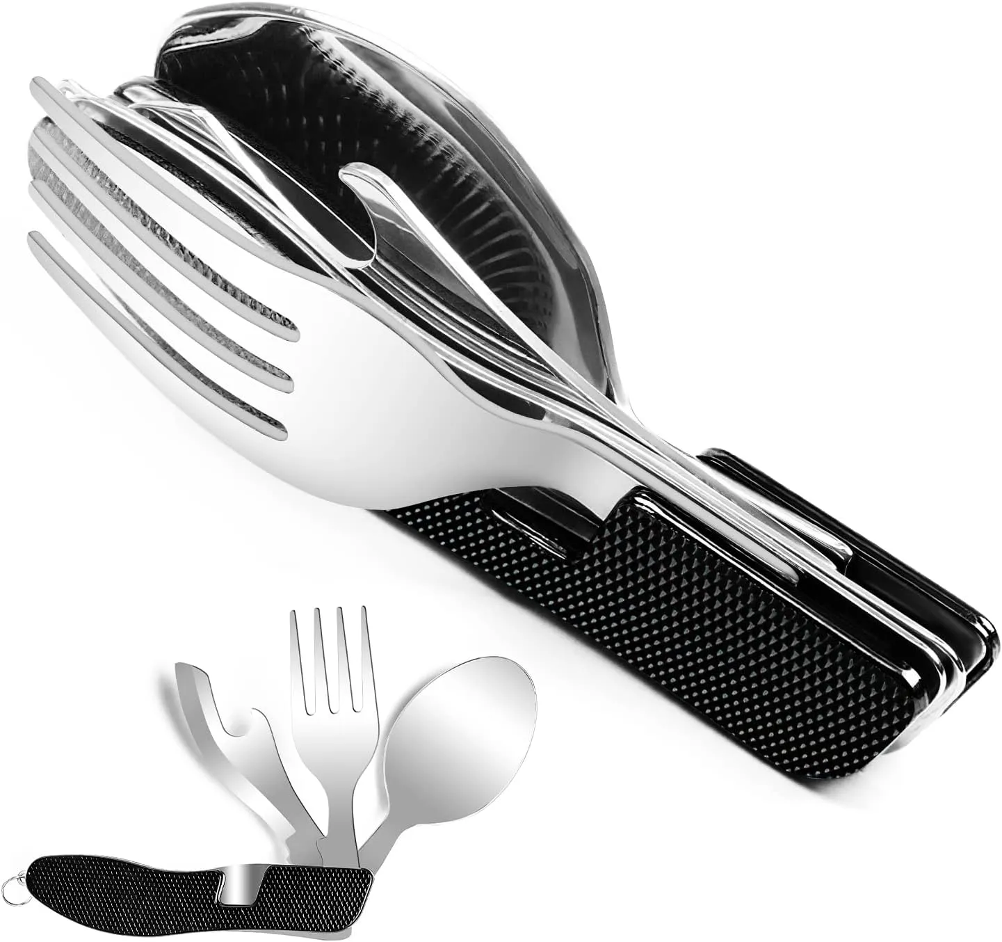 UMEINAC TECH Camping Utensils, 4 in 1 Travel Utensil Set Camping Fork Spoon Knife Set Camp Backpacking Utensils Folding Cutlery Set for Camping Hiking
