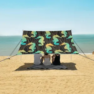 Underwater Animals Sea Horses Beach Canopy Tent Anti-UV & Wind Resistant, Camping Sun Shelter Easy Setup Portable,Outdoor Shade Tents with Sandbags,Sand Shovels,Ground Pegs & Stability Poles