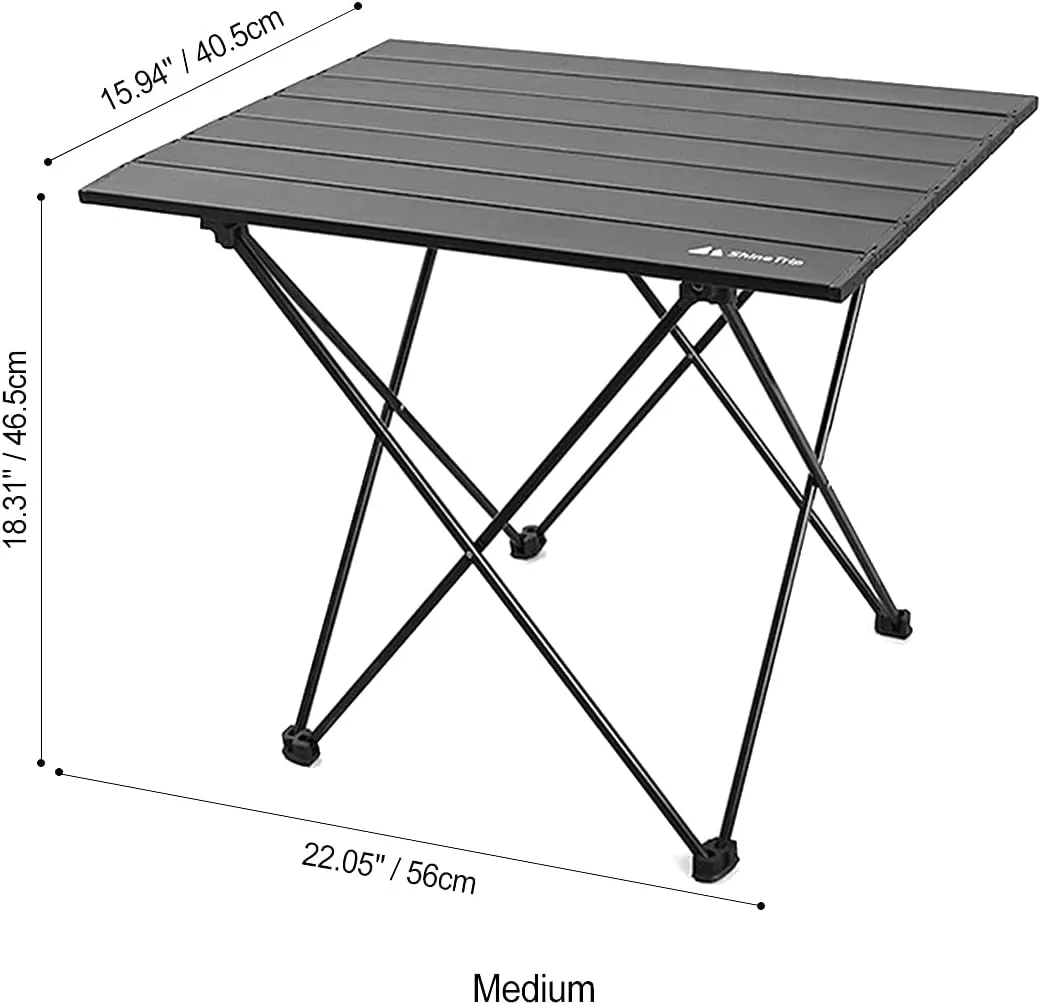 UNISTRENGH Portable Camping Table with Carrying Bag Lightweight Aluminum Alloy Foldable Tabletop for Outdoor Hunting Cooking Picnic BBQ (Medium-22.05''L x15.94''W x18.31''H, Black without storage bag)