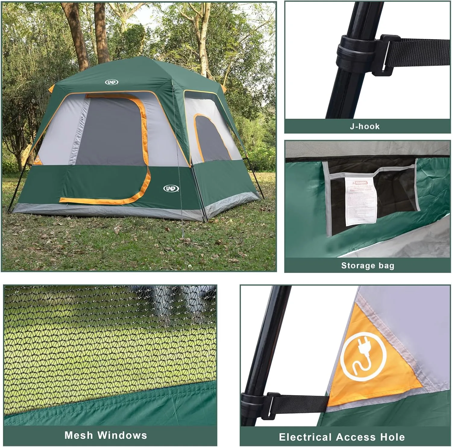 UNP 2/4/6/8 Person Tent, Portable Cabin Tent, Camping Tent 4-Person Easy Set Up, Waterproof with Top Rainfly for Outdoor Camping/Hiking