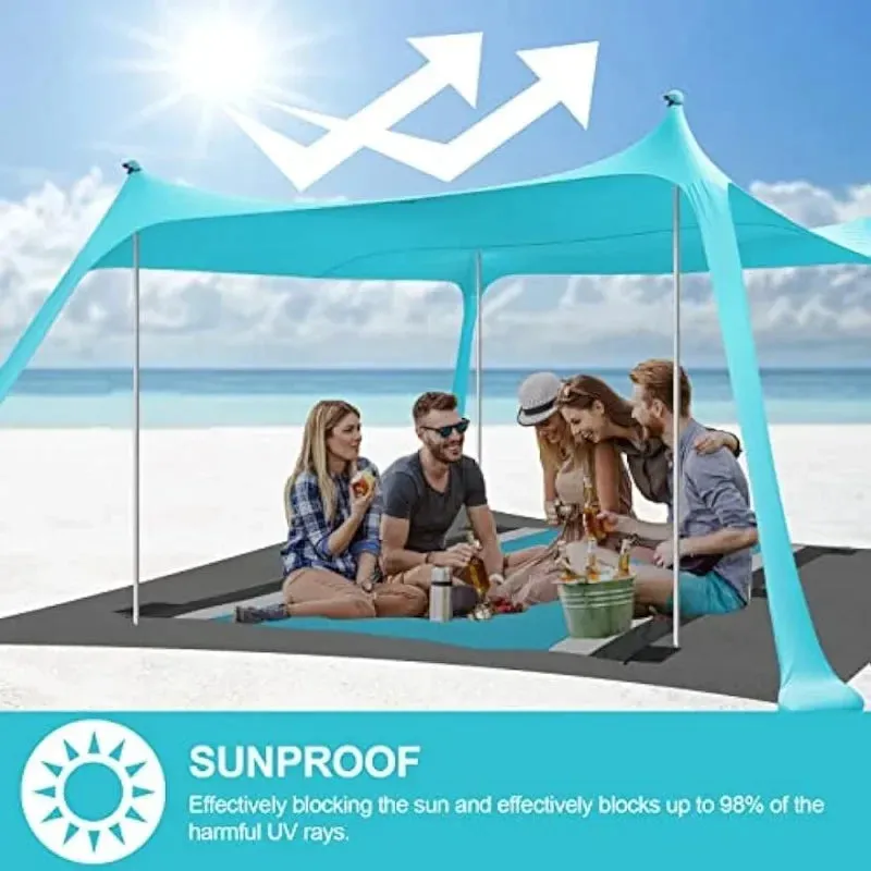 Up Beach Tent 10x10 FT Portable Beach Canopy Tent with UV Protection, Wind Resistant Sun Shelter with Sandbags