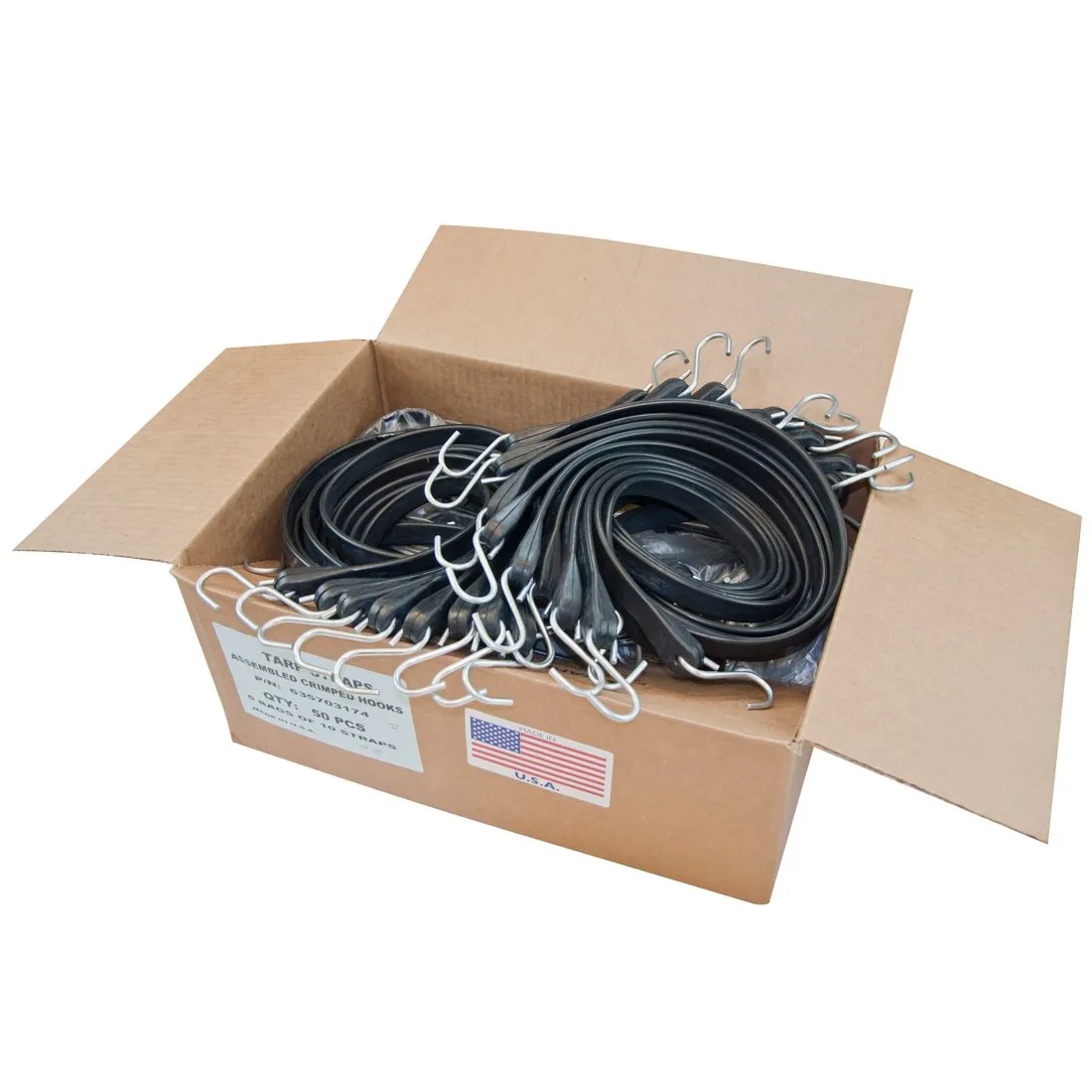 USA Tarp Straps with Crimped Hooks - 10 Inch - Box of 50