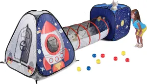 UTEX 3pc Space Astronaut Pop Up Play Tents with Tunnels for Kids, Boys, Girls, Babies and Toddlers, Indoor/Outdoor Playhouse –Stem Inspired Design W/Solar System & Planet