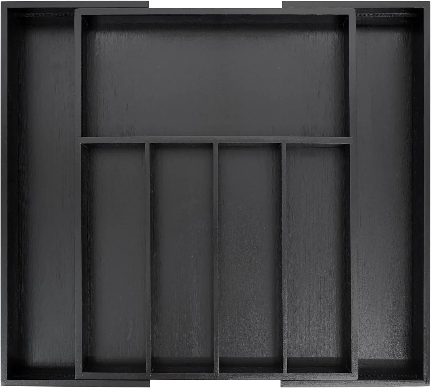 VaeFae Premium Bamboo Drawer Organizer, Expandable Silverware Drawer Organizer, Cutlery Tray with Dividers for Kitchen Utensils (Black, Large)