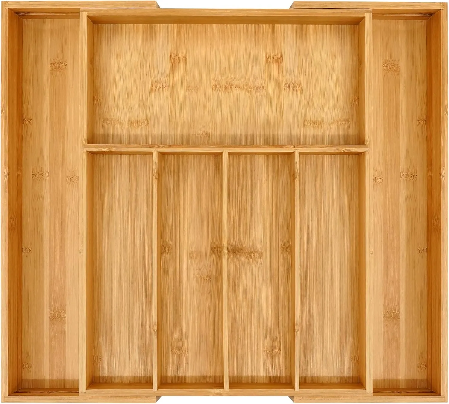 VaeFae Premium Bamboo Drawer Organizer, Expandable Silverware Drawer Organizer, Cutlery Tray with Dividers for Kitchen Utensils (Natural, Large)