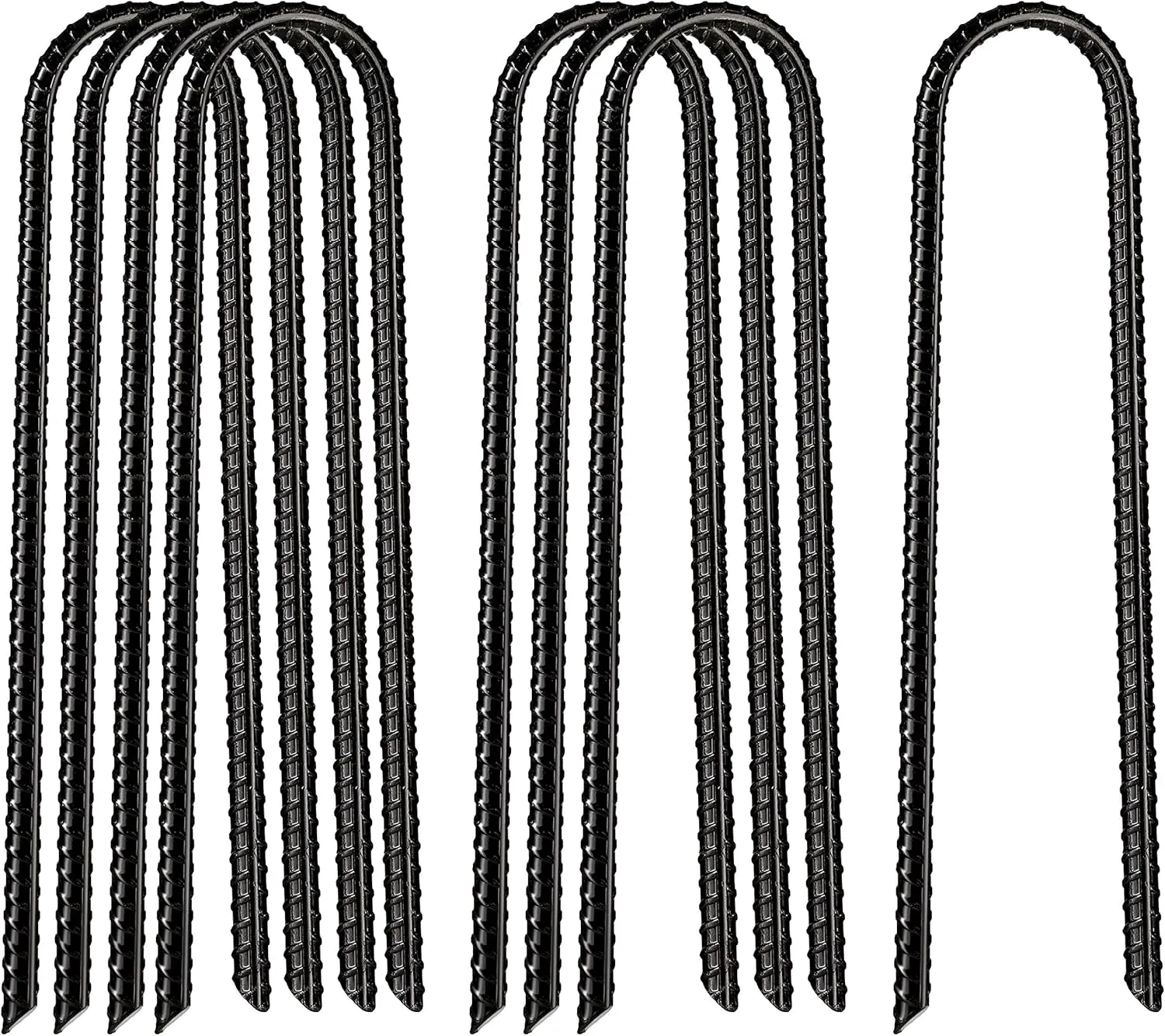 VASGOR 12” x 2” Trampolines Wind Stakes Black Powder Coated Rebar Steel - Heavy Duty U Shape Ground Anchors for Camping Tent - Garden Staples – Trampoline Pins - Sharp End (8)