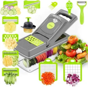 Vegetable Chopper, Food Chopper & Spiralizer, 15-in-1, 8 Stainless Steel Blades, Black