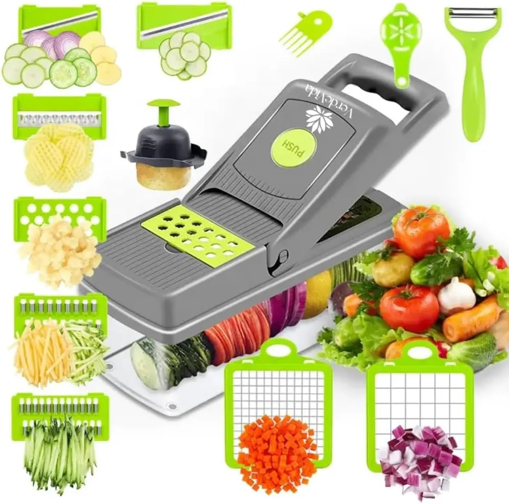 Vegetable Chopper, Food Chopper & Spiralizer, 15-in-1, 8 Stainless Steel Blades, Black