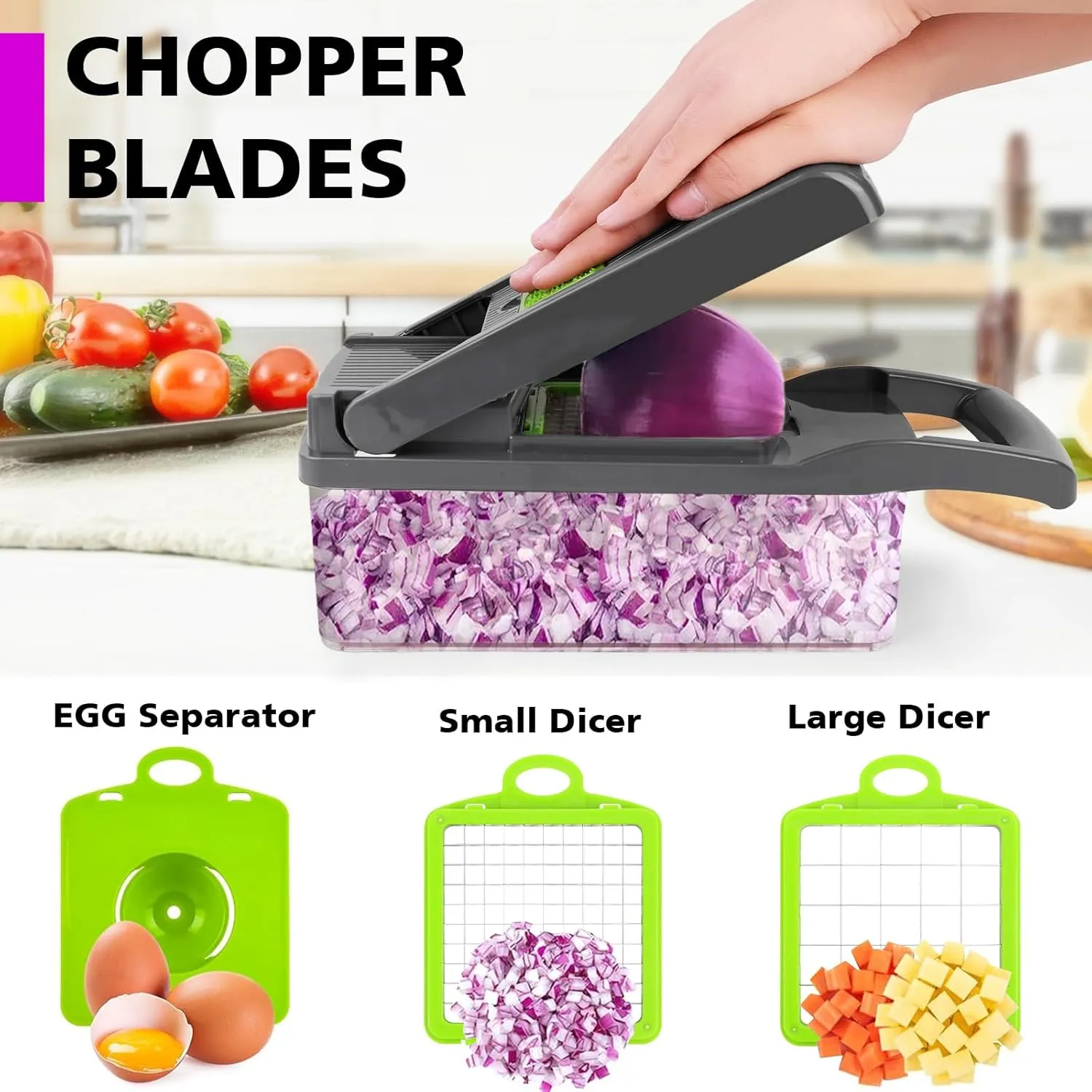 Vegetable Chopper, Pro Onion Chopper, Multifunctional 13 in 1 Food Chopper, Kitchen Vegetable Slicer Dicer Cutter,Veggie Chopper With 8 Blades,Carrot and Garlic Chopper With Container…