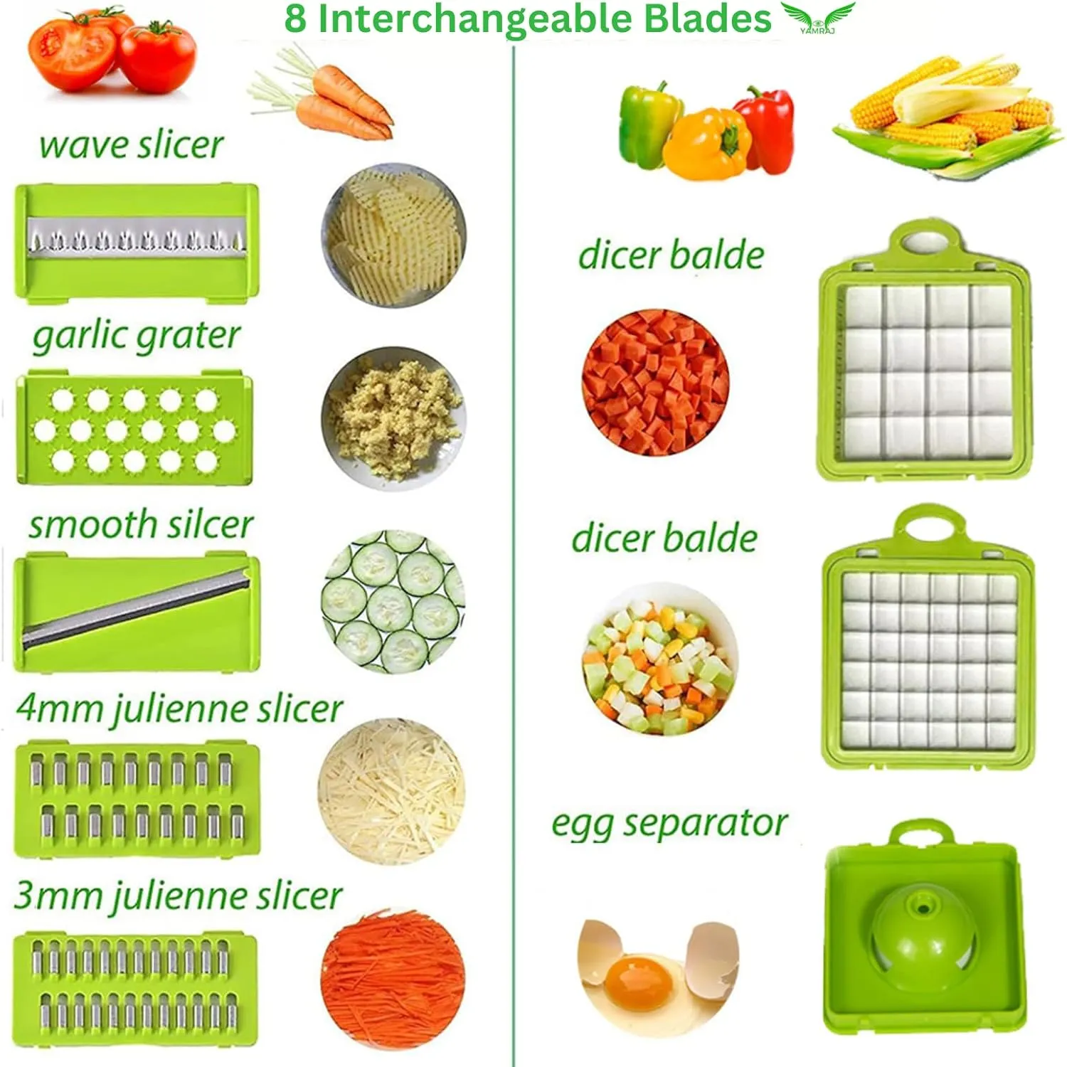 Vegetable Chopper, Pro Onion Chopper, Multifunctional 16 in 1 Food Chopper, Kitchen Vegetable Slicer Dicer Cutter, Veggie Chopper With interchangeable Blades, Food Chopper With Conteiner (Grey/Geen)
