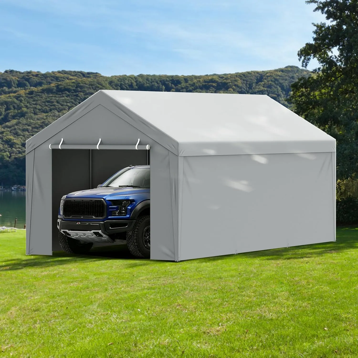 VEVOR Carport Replacement Canopy Cover Top   Side Wall 12 x 20 ft, Garage Tent Shelter Tarp Heavy-Duty Waterproof & UV Protected, Easy Installation with Ball Bungees,Grey (Frame Not Included)