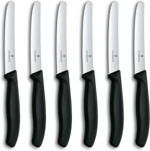 Victorinox 6.7833.6 Swiss Classic Tomato and Table Knife Set for Everyday Family Dining Serrated Blade in Black, Set of 6