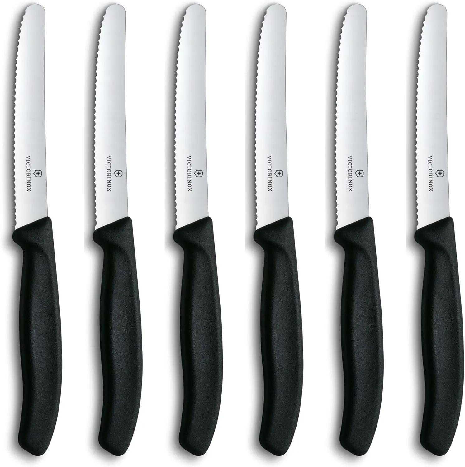 Victorinox 6.7833.6 Swiss Classic Tomato and Table Knife Set for Everyday Family Dining Serrated Blade in Black, Set of 6