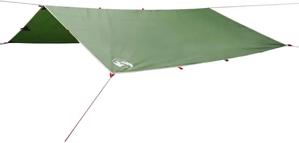 vidaXL Camping Tarp - Waterproof Green Tarpaulin - 196.9x115.7” Outdoor Shelter, 185T Polyester with PU Coating, Lightweight, Portable with Carry Bag for Hiking, Trekking & Camping