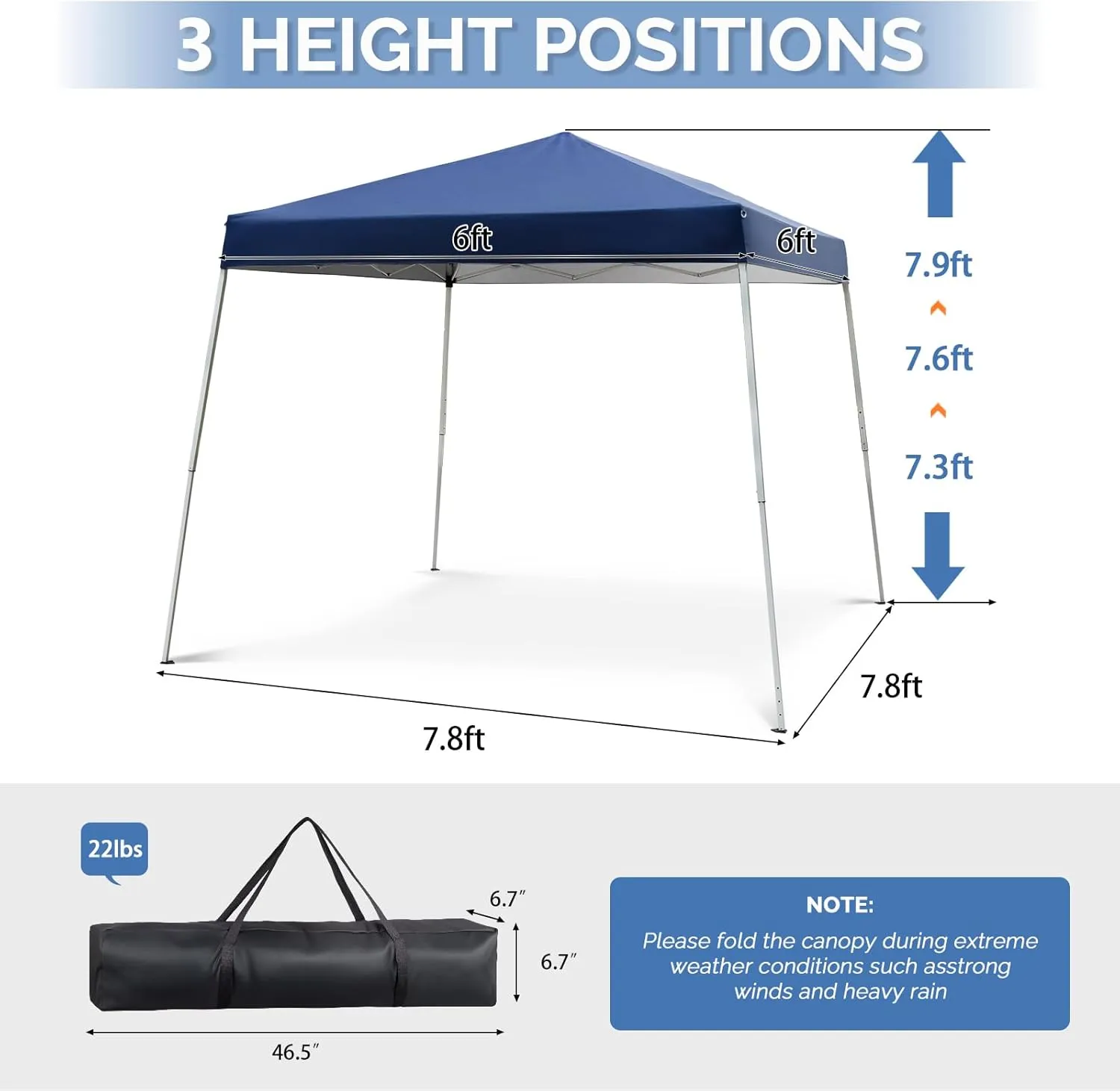 VINGLI 6x6 ft Pop Up Canopy Tent, Outdoor Foldable Portable Canopy for Camping, Patio, Easy Up Gazebo with Carry Bag Slant Legs