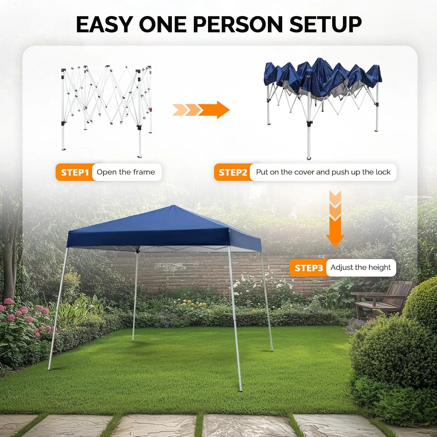 VINGLI 6x6 ft Pop Up Canopy Tent, Outdoor Foldable Portable Canopy for Camping, Patio, Easy Up Gazebo with Carry Bag Slant Legs