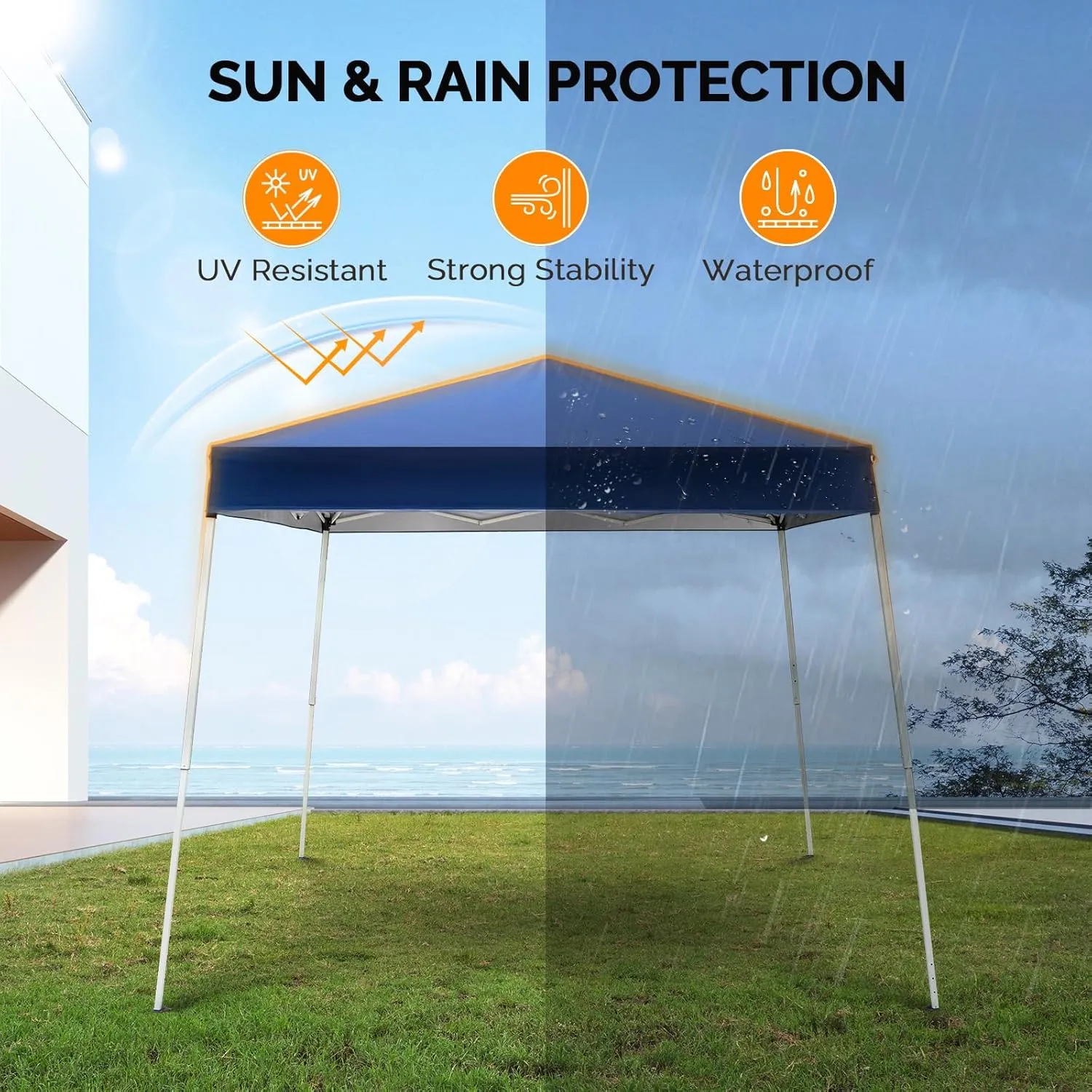VINGLI 6x6 ft Pop Up Canopy Tent, Outdoor Foldable Portable Canopy for Camping, Patio, Easy Up Gazebo with Carry Bag Slant Legs