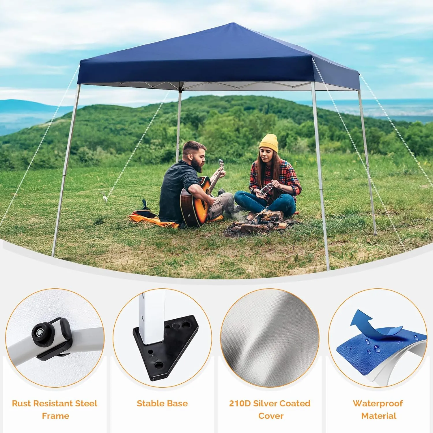 VINGLI 6x6 ft Pop Up Canopy Tent, Outdoor Foldable Portable Canopy for Camping, Patio, Easy Up Gazebo with Carry Bag Slant Legs