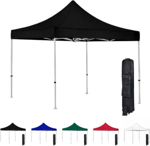 Vispronet 10x10 Pop Up Canopy Tent – Commercial Grade Steel Frame with Water-Resistant Polyester Fabric Top – Heavy Duty Wheeled Canopy Bag and Stake Kit Included (Black)