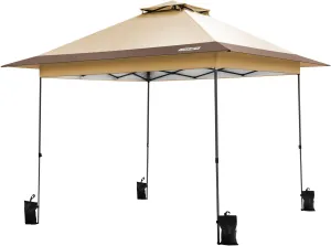VIVOHOME 13x13ft Pop Up Canopy Tent One Push Setup Outdoor Portable Shelter Tent Heavy Duty with Wheel Carry Bag and 4 Sandbags, 169 Square Feet of Shade, Beige