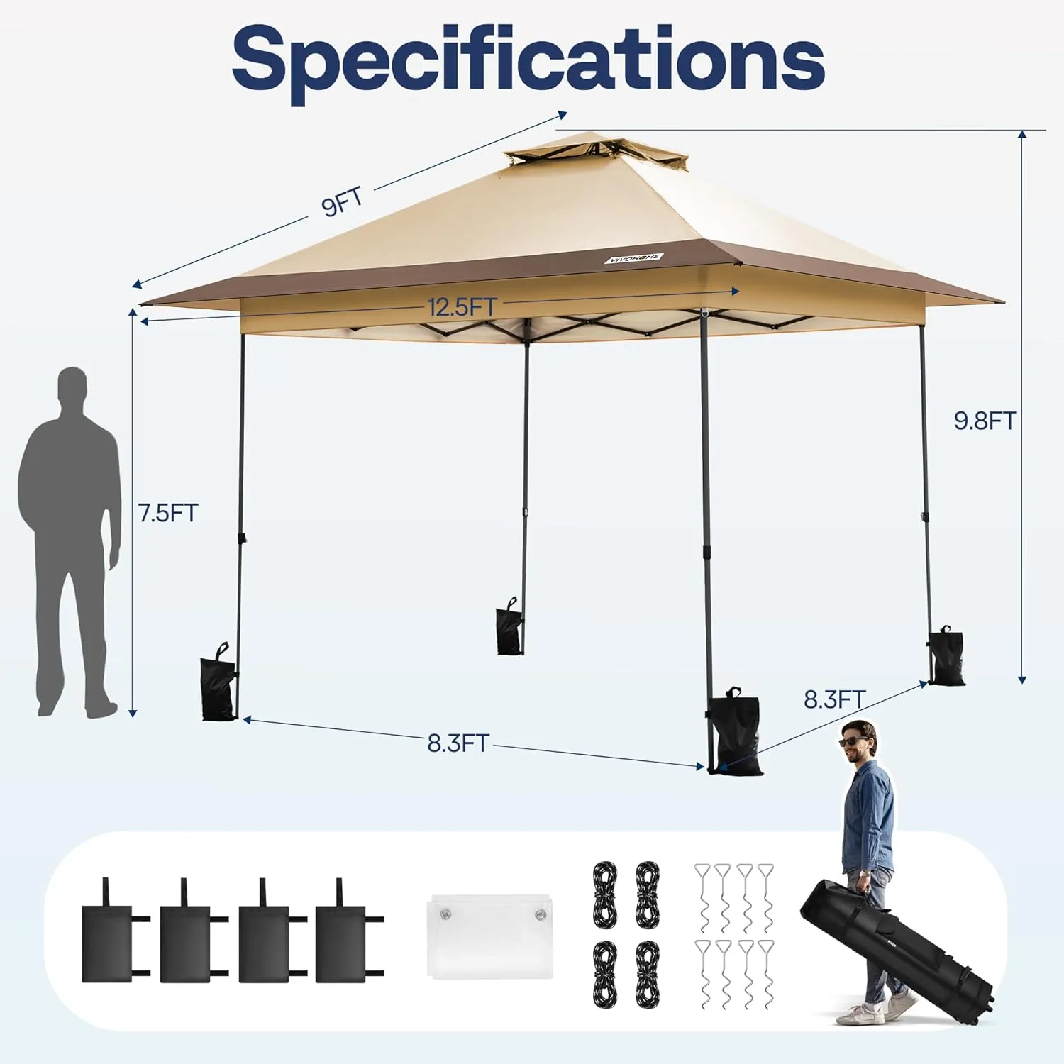 VIVOHOME 13x13ft Pop Up Canopy Tent One Push Setup Outdoor Portable Shelter Tent Heavy Duty with Wheel Carry Bag and 4 Sandbags, 169 Square Feet of Shade, Beige