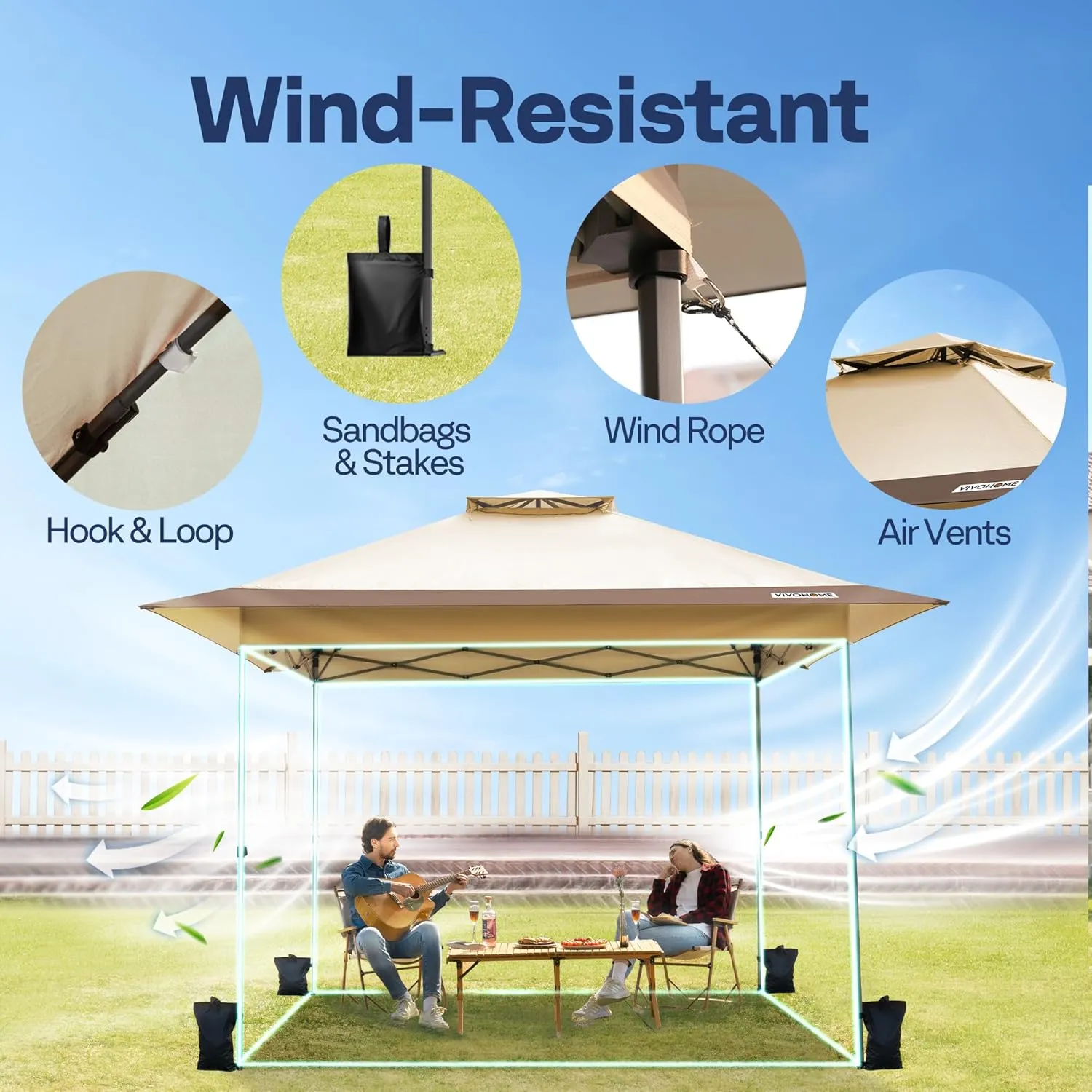 VIVOHOME 13x13ft Pop Up Canopy Tent One Push Setup Outdoor Portable Shelter Tent Heavy Duty with Wheel Carry Bag and 4 Sandbags, 169 Square Feet of Shade, Beige