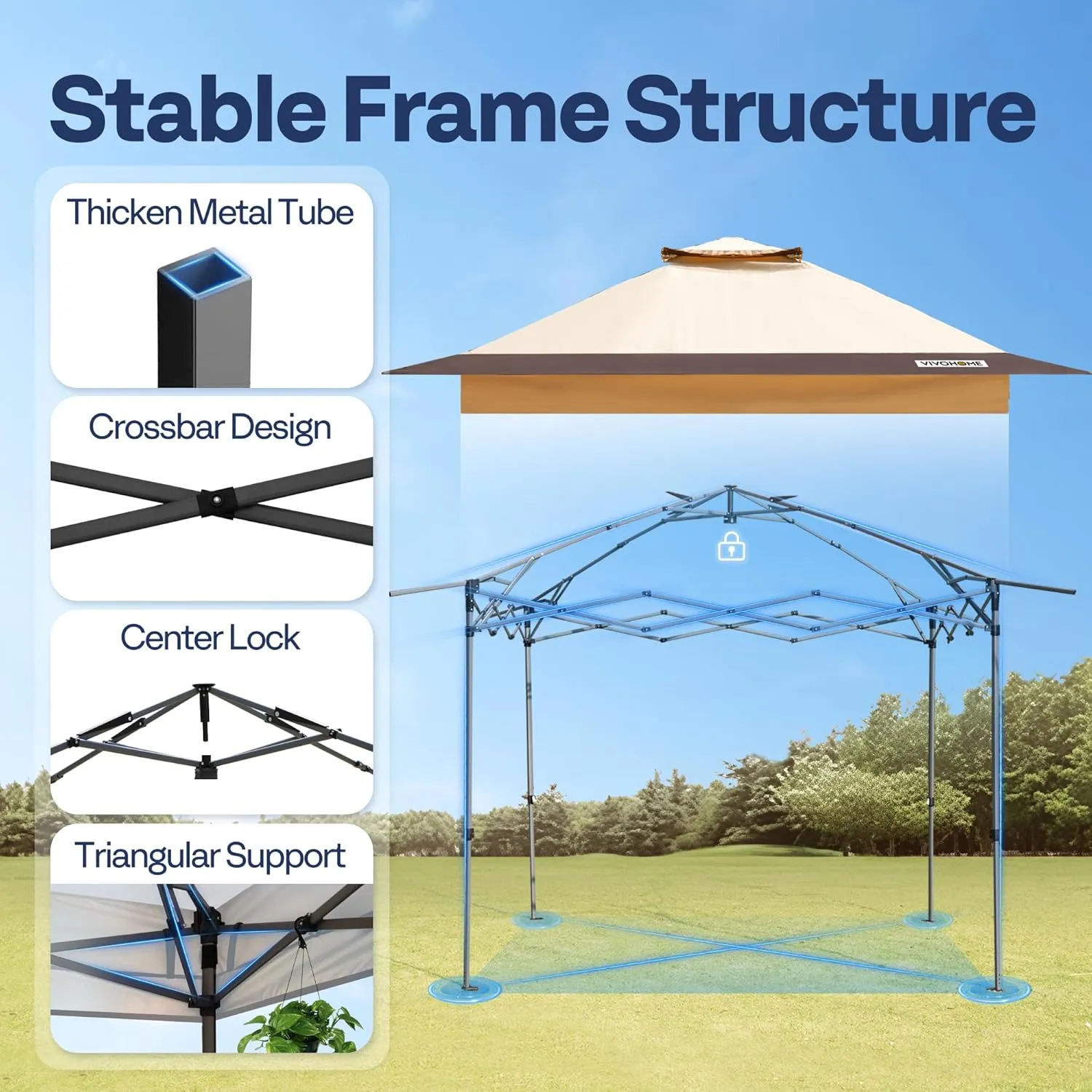 VIVOHOME 13x13ft Pop Up Canopy Tent One Push Setup Outdoor Portable Shelter Tent Heavy Duty with Wheel Carry Bag and 4 Sandbags, 169 Square Feet of Shade, Beige