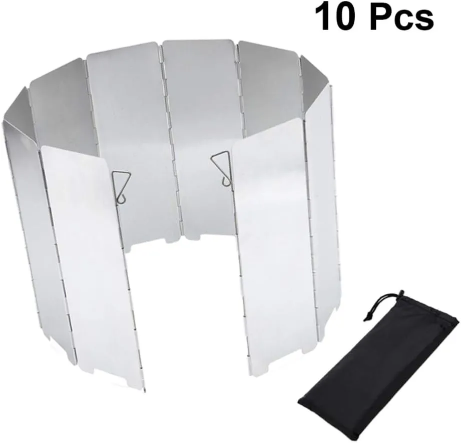 VOSAREA 1 Set Stove Windshield Screens 10 Plates Outdoor Camping Cooking BBQ Gas Stoves Aluminium Alloy Wind Screen Camping Equipment for Outdoor