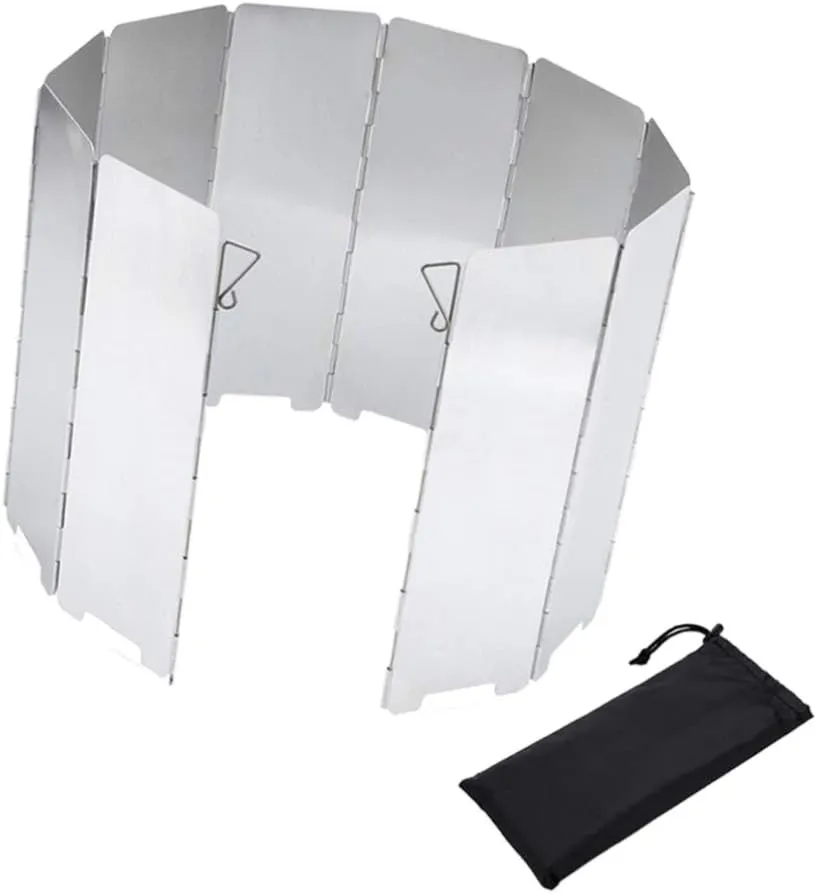 VOSAREA 1 Set Stove Windshield Screens 10 Plates Outdoor Camping Cooking BBQ Gas Stoves Aluminium Alloy Wind Screen Camping Equipment for Outdoor