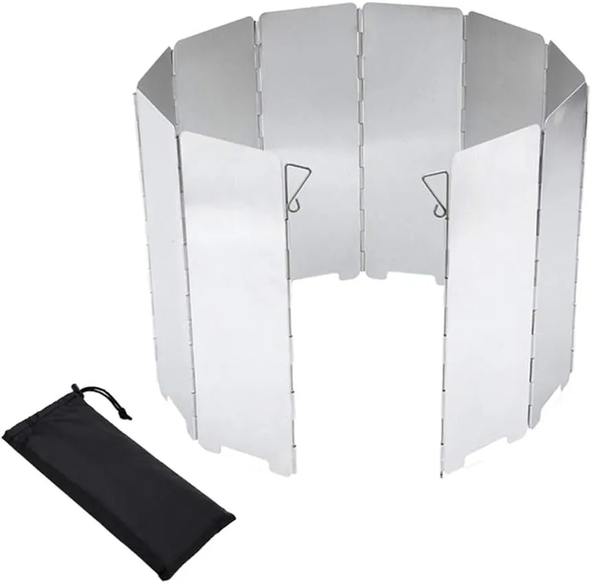VOSAREA 1 Set Stove Windshield Screens 10 Plates Outdoor Camping Cooking BBQ Gas Stoves Aluminium Alloy Wind Screen Camping Equipment for Outdoor