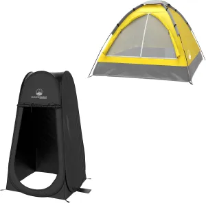 Wakeman Tents 2-Person Tent with Removable Rain Fly and Carry Bag - Includes Pop-Up Privacy Tent, Dressing Room, or Portable Shower - Camping Gear by Wakeman