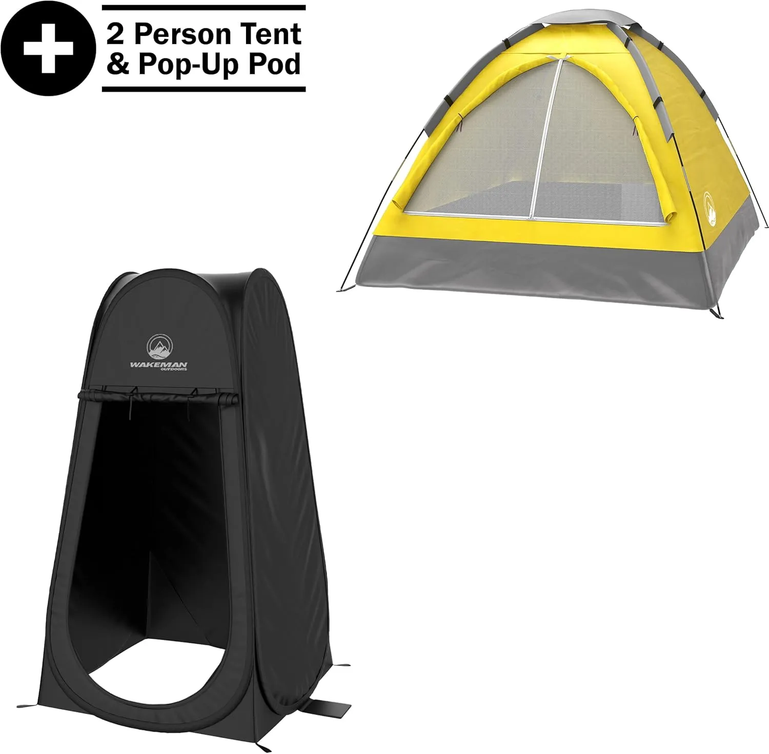 Wakeman Tents 2-Person Tent with Removable Rain Fly and Carry Bag - Includes Pop-Up Privacy Tent, Dressing Room, or Portable Shower - Camping Gear by Wakeman