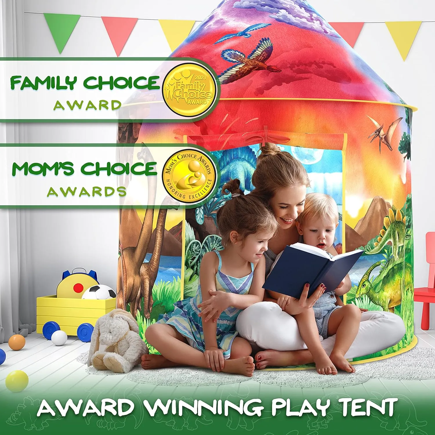 W&O Dinosaur Discovery Play Tent with Roar Button - Extraordinary Pop Up Tent for Boys & Girls - Perfect for Indoor & Outdoor Adventures