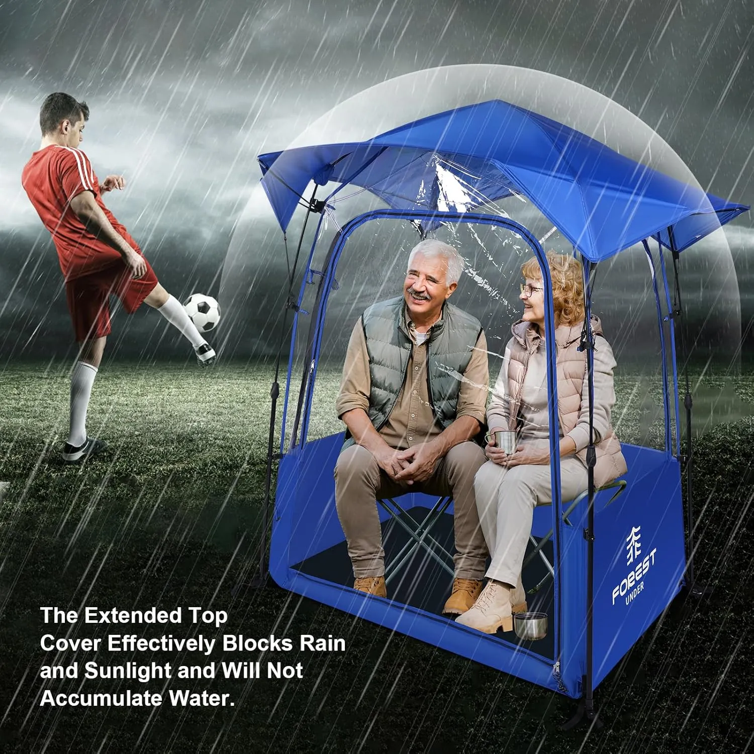 Waterproof Sports Tent with Removable Rainfly,Instant Pop Up Sport Tent,Portable and Durable Outdoor Clear Tent - 1~4 People(Blue Orange)