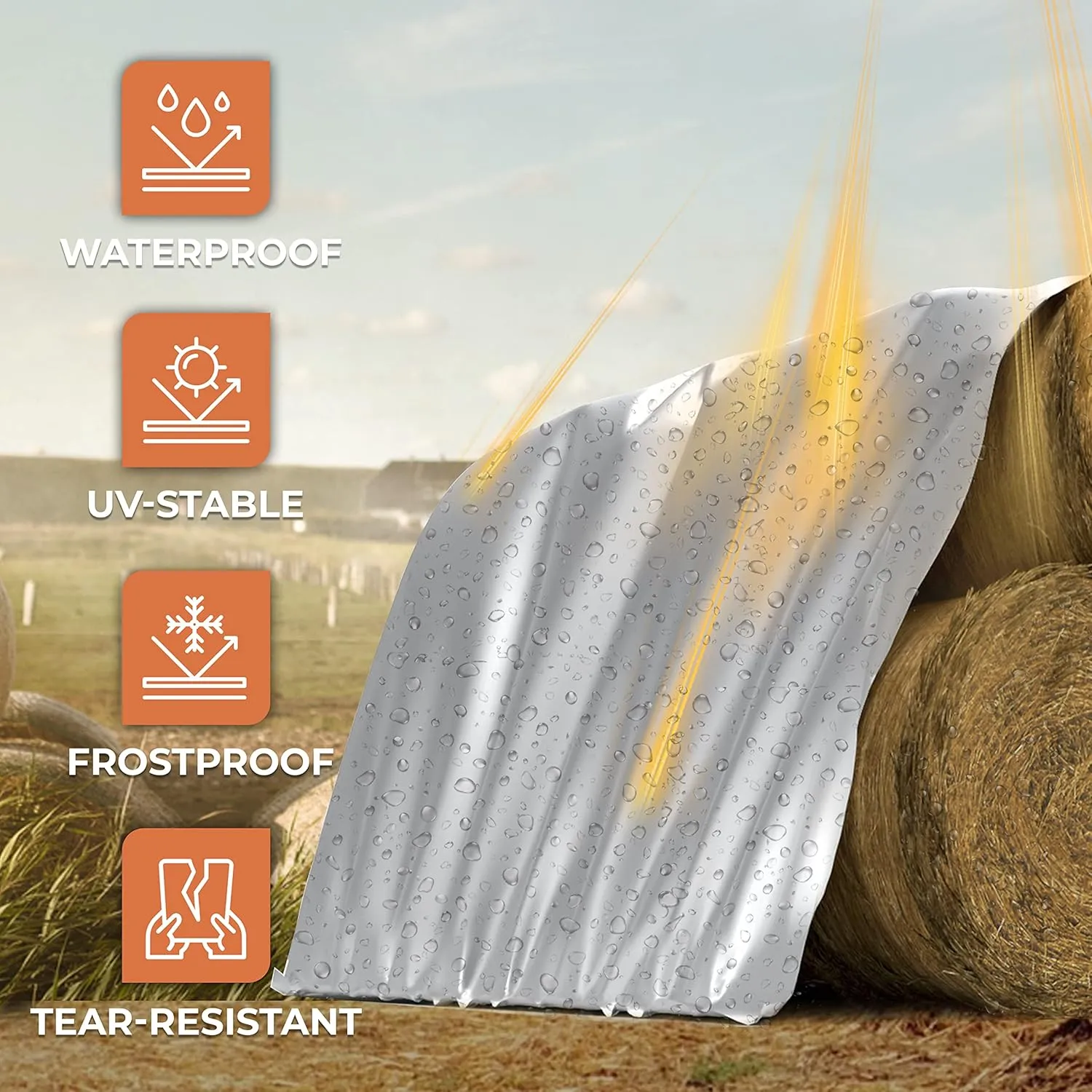 Waterproof Tarps 25x33 ft - 150 GSM, Heavy Duty Tarp, UV & Frost-Resistant Tarpaulin, Silver, Tearproof, Weatherproof Cover for Hay Stacks, Barns, Farm, Ranches, Silage, Equipment, Agriculture