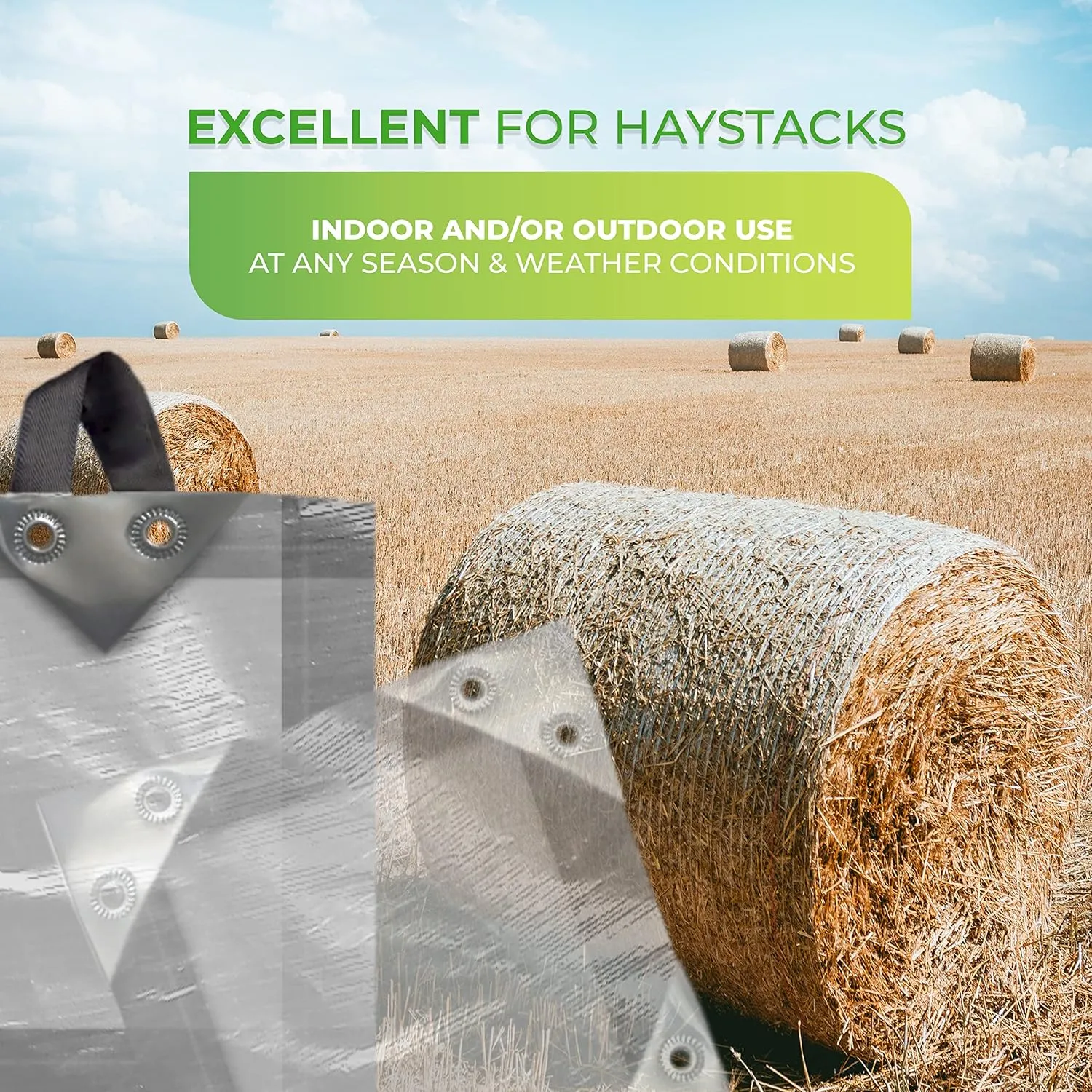 Waterproof Tarps 25x33 ft - 150 GSM, Heavy Duty Tarp, UV & Frost-Resistant Tarpaulin, Silver, Tearproof, Weatherproof Cover for Hay Stacks, Barns, Farm, Ranches, Silage, Equipment, Agriculture
