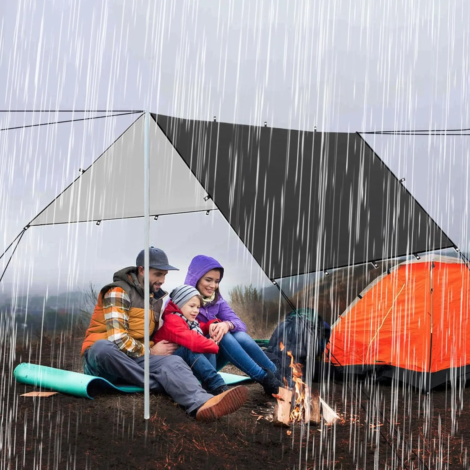 Waterproof Tent Tarp, Camping Tarp, Camping Shelter Cover, Weatherproof Outdoor Blanket, UV-Resistant Fabric, Compact Foldable, Black, Hiking Picnic Survival Setup
